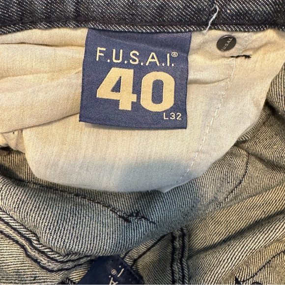 FUSAI Men’s Jeans Dark Wash Straight Leg 5 Pocket Size 40 X 32 - Picture 6 of 7